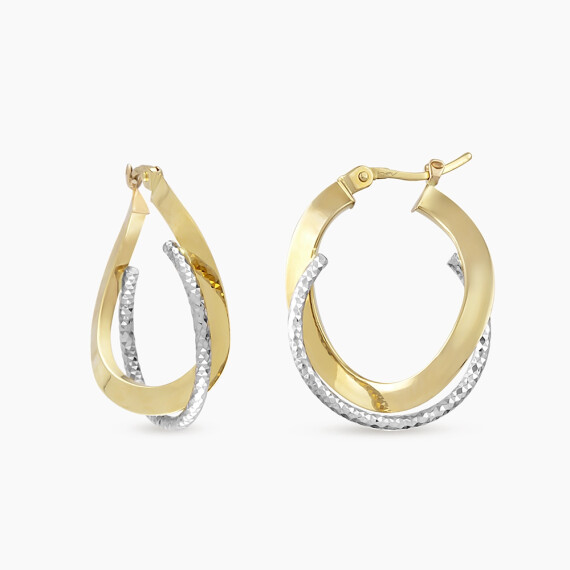 Syno Sarı ve Beyaz Altın İtalyan Halka Küpe - Nev Jewellery