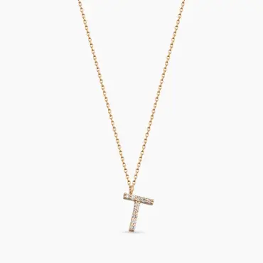 T Harf 0.07 CT Pırlanta Taşlı Rose Altın Kolye - Nev Jewellery (1)