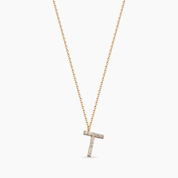 T Harf 0.07 CT Pırlanta Taşlı Rose Altın Kolye - Nev Jewellery