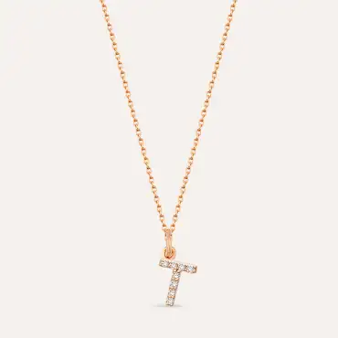 T Harf Pırlanta Taşlı Rose Altın Mini Kolye - Nev Jewellery (1)