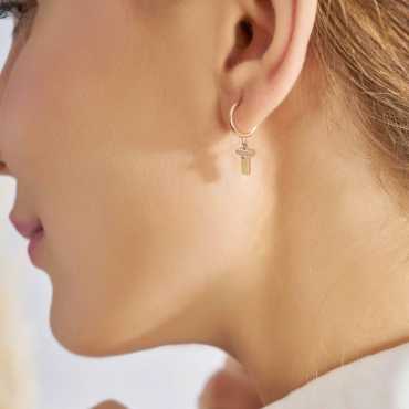 T Harf Sarı Mineli ve Pırlanta Taşlı Tek C Küpe - Nev Jewellery (1)