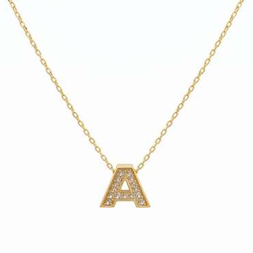 Taşlı Model Altın Harf Kolye – Işıltılı Şık Tasarım (0,90 × 0,90 cm – 0,25 mm) - NEV JEWELLERY