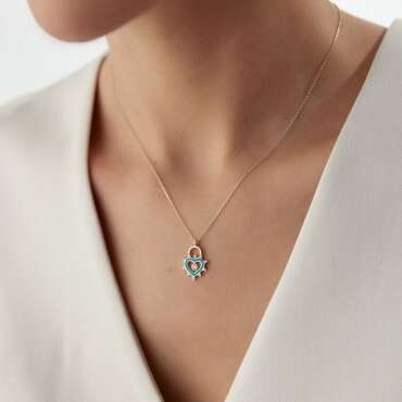 Taşlı Turkuaz Mineli Kalp Kolye - NEV JEWELLERY