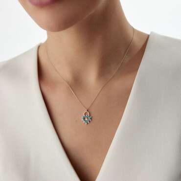 Taşlı Turkuaz Mineli Kalp Kolye - NEV JEWELLERY (1)
