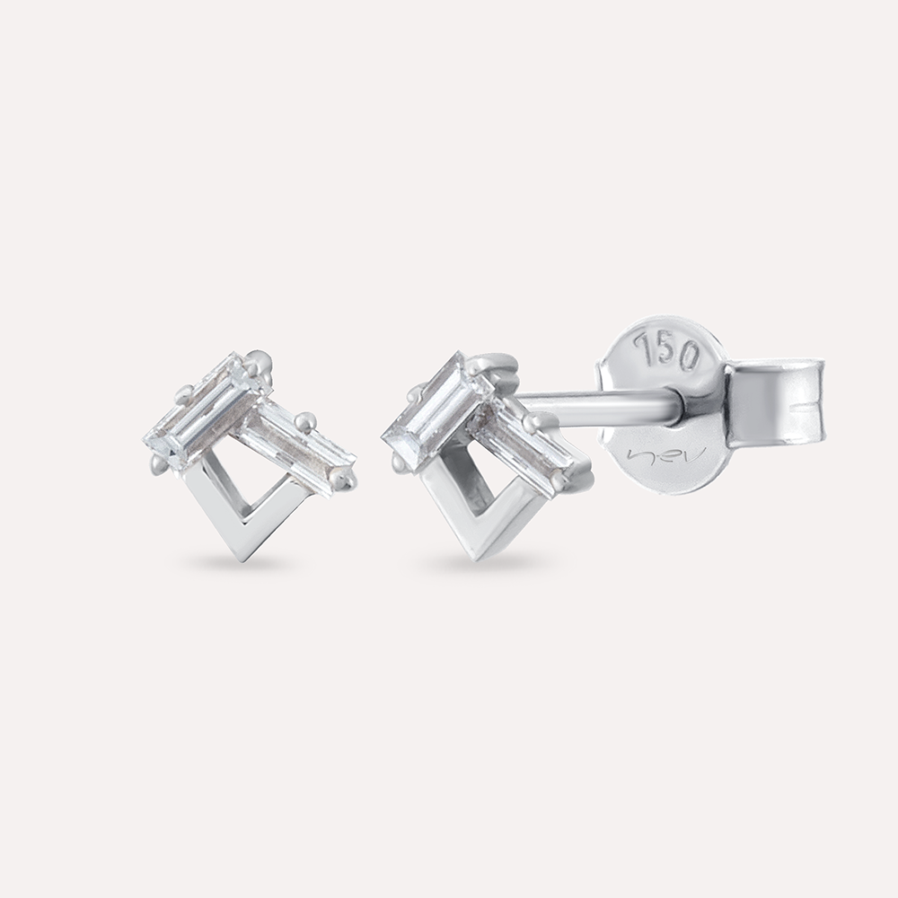 Tesi Baget Pırlanta Taşlı Beyaz Altın Küpe - Nev Jewellery (1)