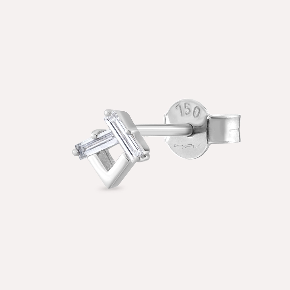 Tesi Baget Pırlanta Taşlı Beyaz Altın Tek Küpe - Nev Jewellery (1)