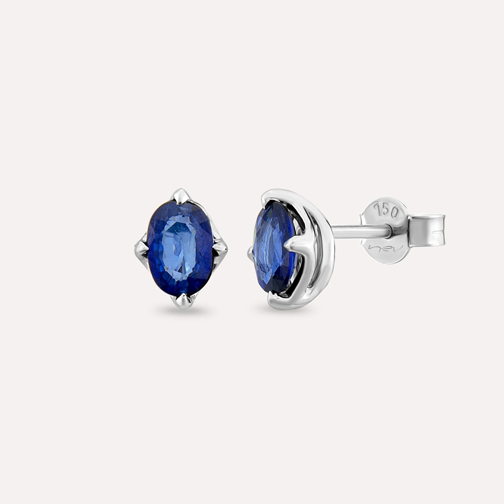 Theia 1.07 CT Oval Kesim Safir Taşlı Beyaz Altın Küpe - Nev Jewellery (1)