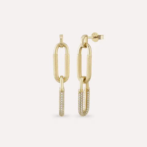 Thick Chain Yellow Gold Earring with Stone Detail - 2