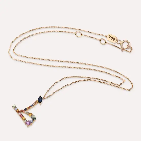 ط Tı Letter 1.48 CT Diamond and Multicolor Sapphire Rose Gold Necklace - 3