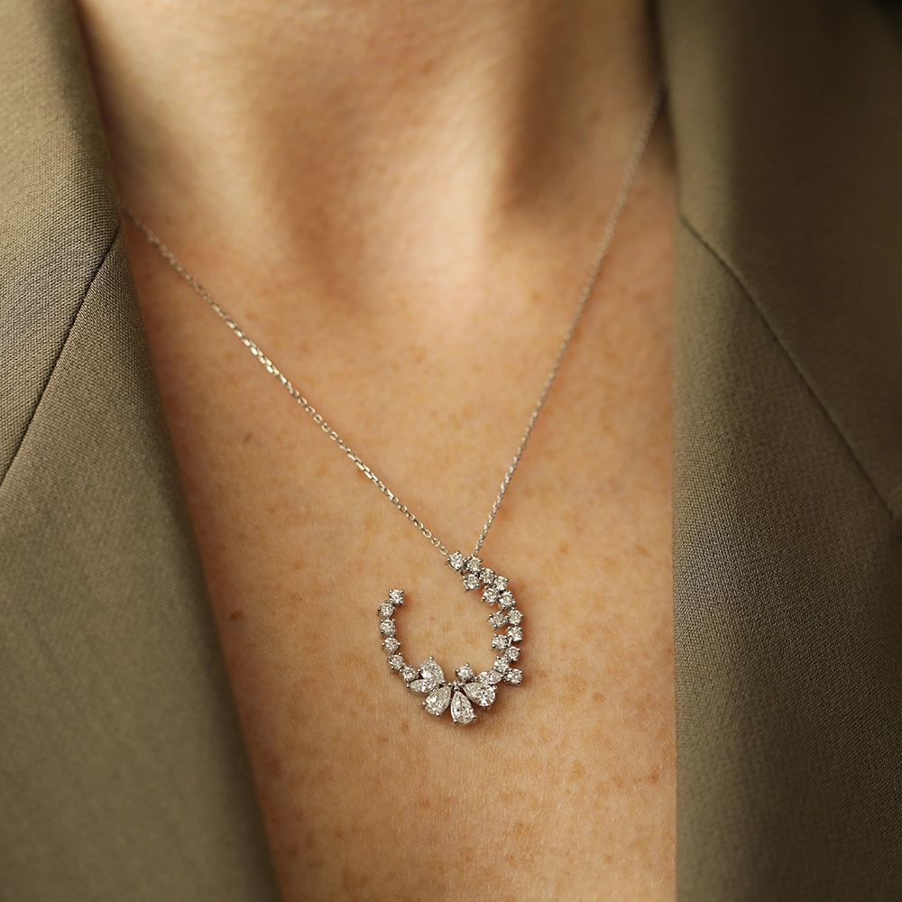 Tiamat 1.70 CT Pear and Marquise Cut Diamond White Gold Necklace - 1