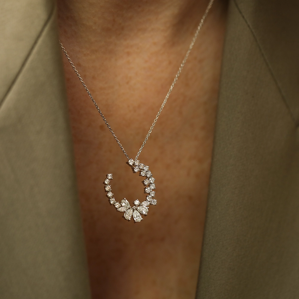 Tiamat 1.70 CT Pear and Marquise Cut Diamond White Gold Necklace - 4