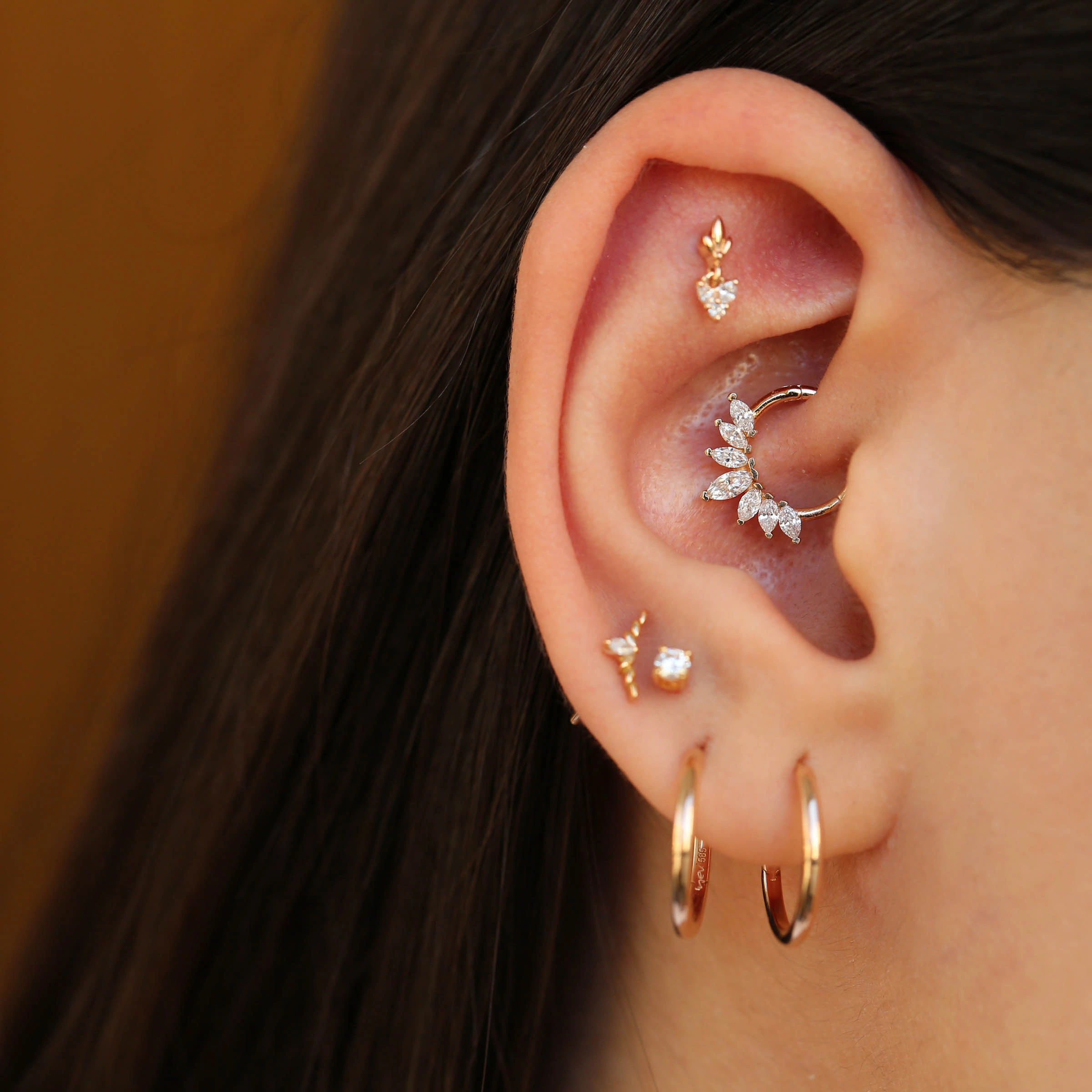 Tinka 0.24 CT Markiz Kesim Pırlanta Taşlı Rose Altın Halka Piercing - Nev Jewellery (1)