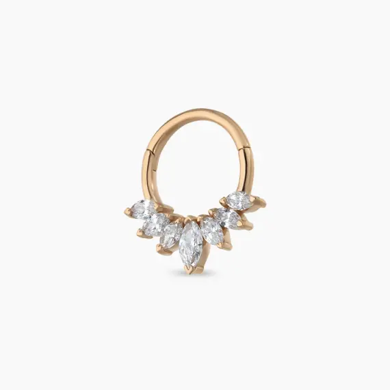 Tinka 0.24 CT Markiz Kesim Pırlanta Taşlı Rose Altın Halka Piercing - 3