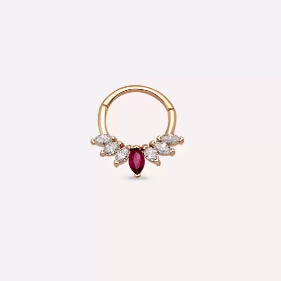 Tinka Ruby and Diamond Rose Gold Hoop Piercing - 1