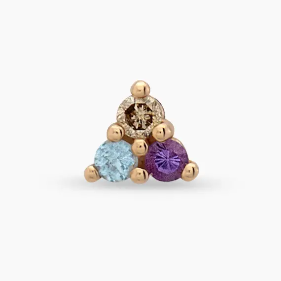 Triangle Aquamarin and Amethyst Rose Gold Piercing - 3