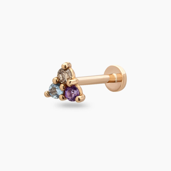 Triangle Aquamarin and Amethyst Rose Gold Piercing - Nev Jewellery