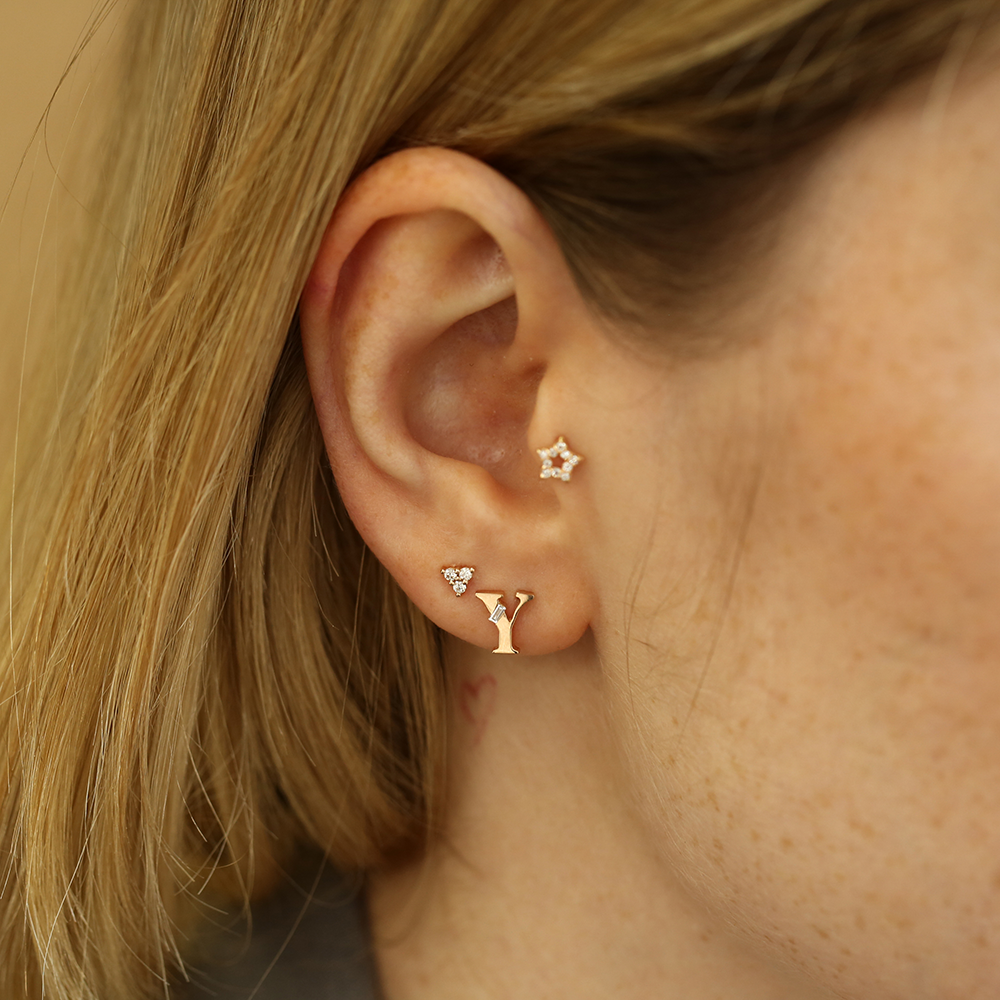 Triangle Diamond Rose Gold Mini Single Earring - Nev Jewellery (1)