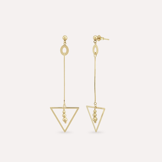 Trine Sallantılı Sarı Altın Küpe - Nev Jewellery