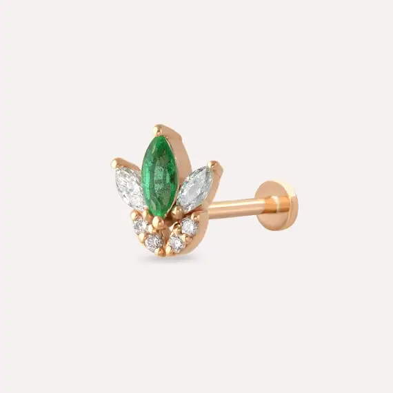 Tulip Marquise Cut Emerald and Diamond Rose Gold Piercing - 1