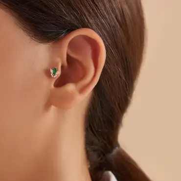 Tulip Marquise Cut Emerald and Diamond Rose Gold Piercing - Nev Jewellery (1)