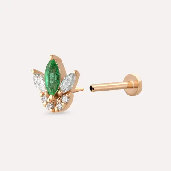 Tulip Marquise Cut Emerald and Diamond Rose Gold Piercing - 4