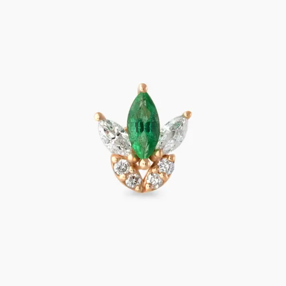 Tulip Marquise Cut Emerald and Diamond Rose Gold Piercing - 3