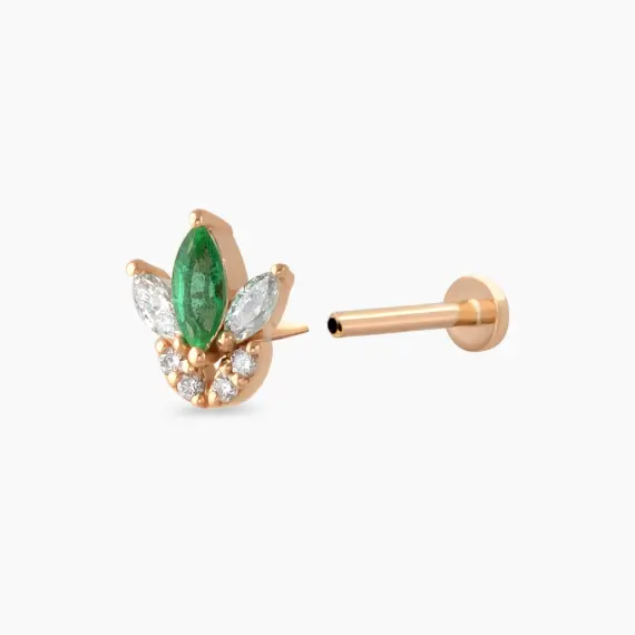 Tulip Marquise Cut Emerald and Diamond Rose Gold Piercing - 4
