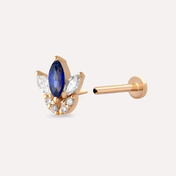 Tulip Marquise Cut Safir and Diamond Rose Gold Piercing - 4