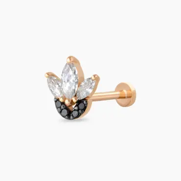 Tulip Siyah Pırlanta Taşlı Rose Altın Piercing - Nev Jewellery (1)