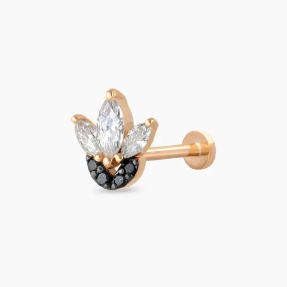 Tulip Siyah Pırlanta Taşlı Rose Altın Piercing - 1