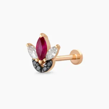 Tulip Yakut ve Siyah Pırlanta Taşlı Rose Altın Piercing - Nev Jewellery (1)