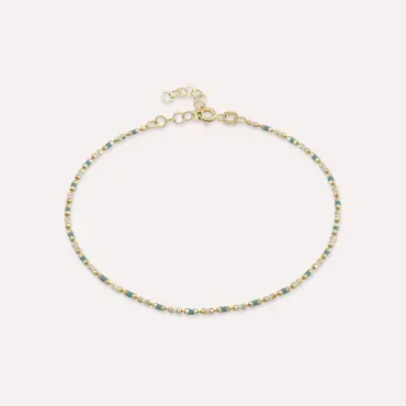 Turkuaz ve Beyaz Mineli Sarı Altın Golf Bileklik - Nev Jewellery (1)