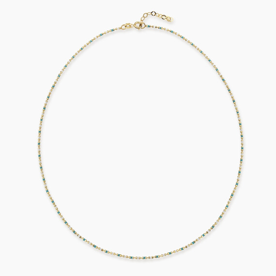 Turkuaz ve Beyaz Mineli Sarı Altın Golf Kolye - Nev Jewellery
