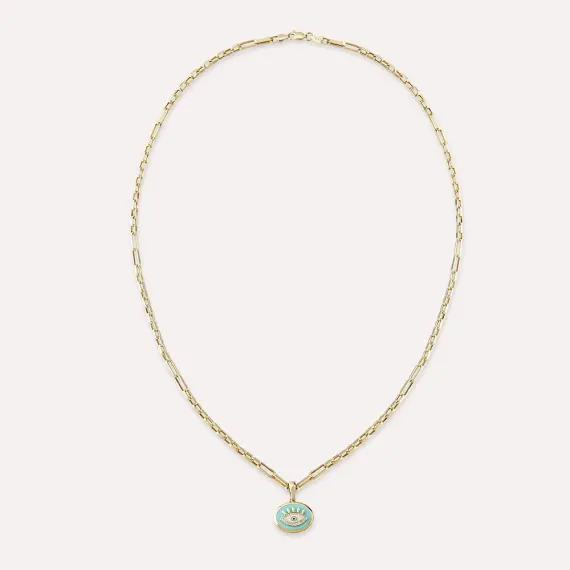 Turqouise Enamel Yellow Gold Chain Necklace - 2