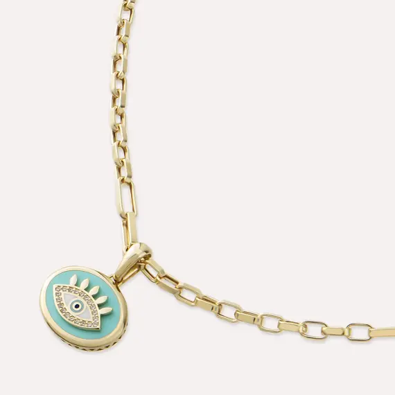 Turqouise Enamel Yellow Gold Chain Necklace - 3