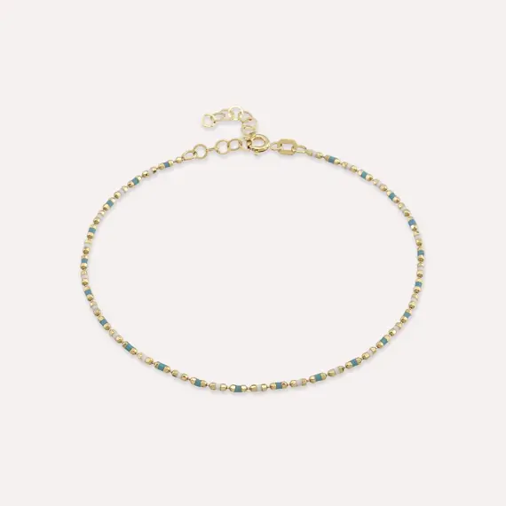 Turquoise and White Enamel Yellow Gold Golf Bracelet - 1