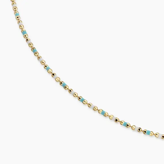 Turquoise and White Enamel Yellow Gold Golf Necklace - 2