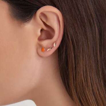 Turuncu Mineli Rose Altın Damla Tek Küpe - Nev Jewellery (1)