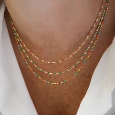 Turuncu ve Beyaz Mineli Sarı Altın Golf Kolye - Nev Jewellery (1)