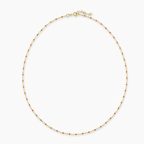Turuncu ve Beyaz Mineli Sarı Altın Golf Kolye - Nev Jewellery