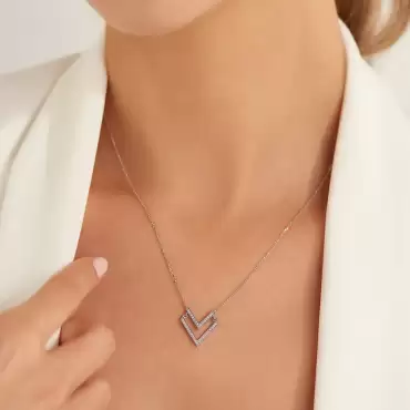 Twins 0.16 CT Pırlanta Taşlı Beyaz Altın Kolye - Nev Jewellery (1)