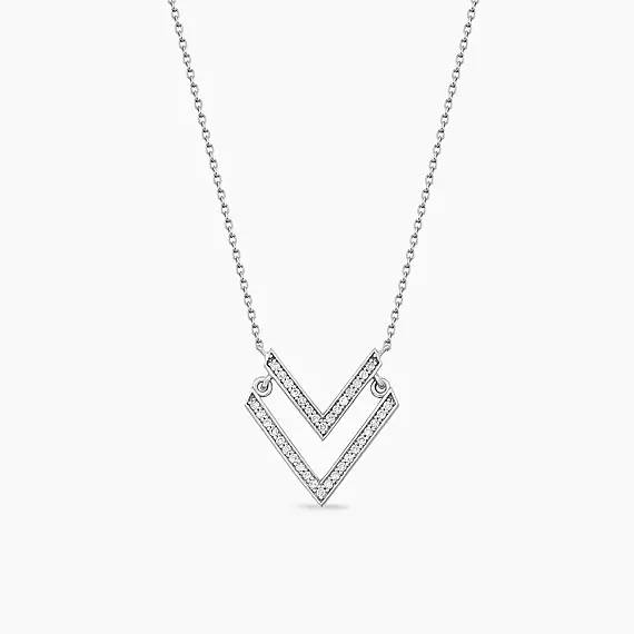 Twins 0.16 CT Pırlanta Taşlı Beyaz Altın Kolye - 1