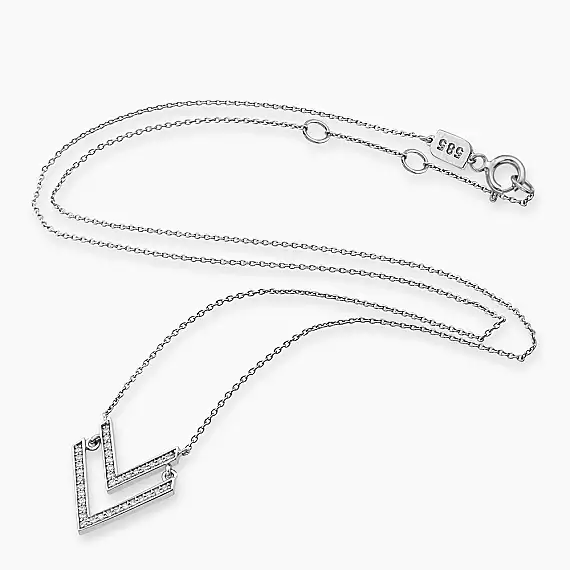 Twins 0.16 CT Pırlanta Taşlı Beyaz Altın Kolye - 4