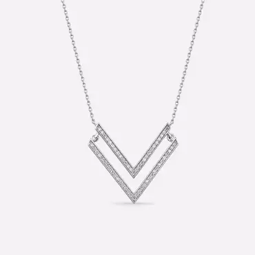 Twins 0.26 CT Pırlanta Taşlı Beyaz Altın Kolye - Nev Jewellery (1)
