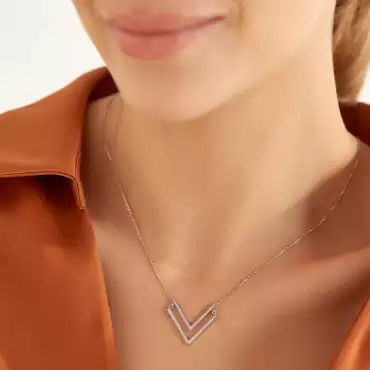 Twins 0.26 CT Pırlanta Taşlı Beyaz Altın Kolye - Nev Jewellery (1)