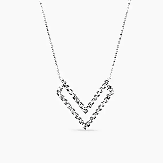 Twins 0.26 CT Pırlanta Taşlı Beyaz Altın Kolye - 1