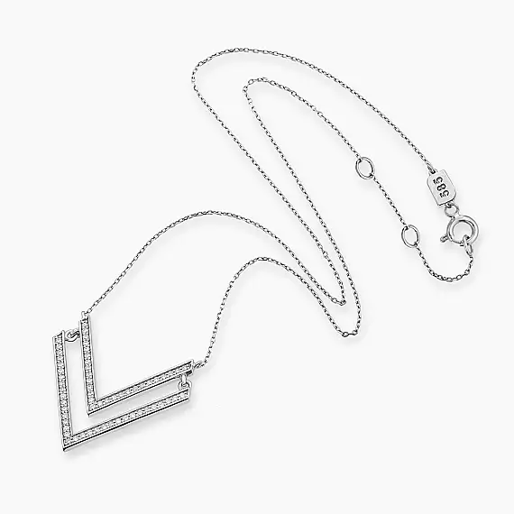 Twins 0.26 CT Pırlanta Taşlı Beyaz Altın Kolye - 3