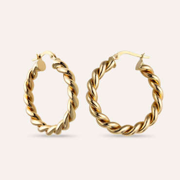 Twisted Sarı Altın Halka Küpe - Nev Jewellery