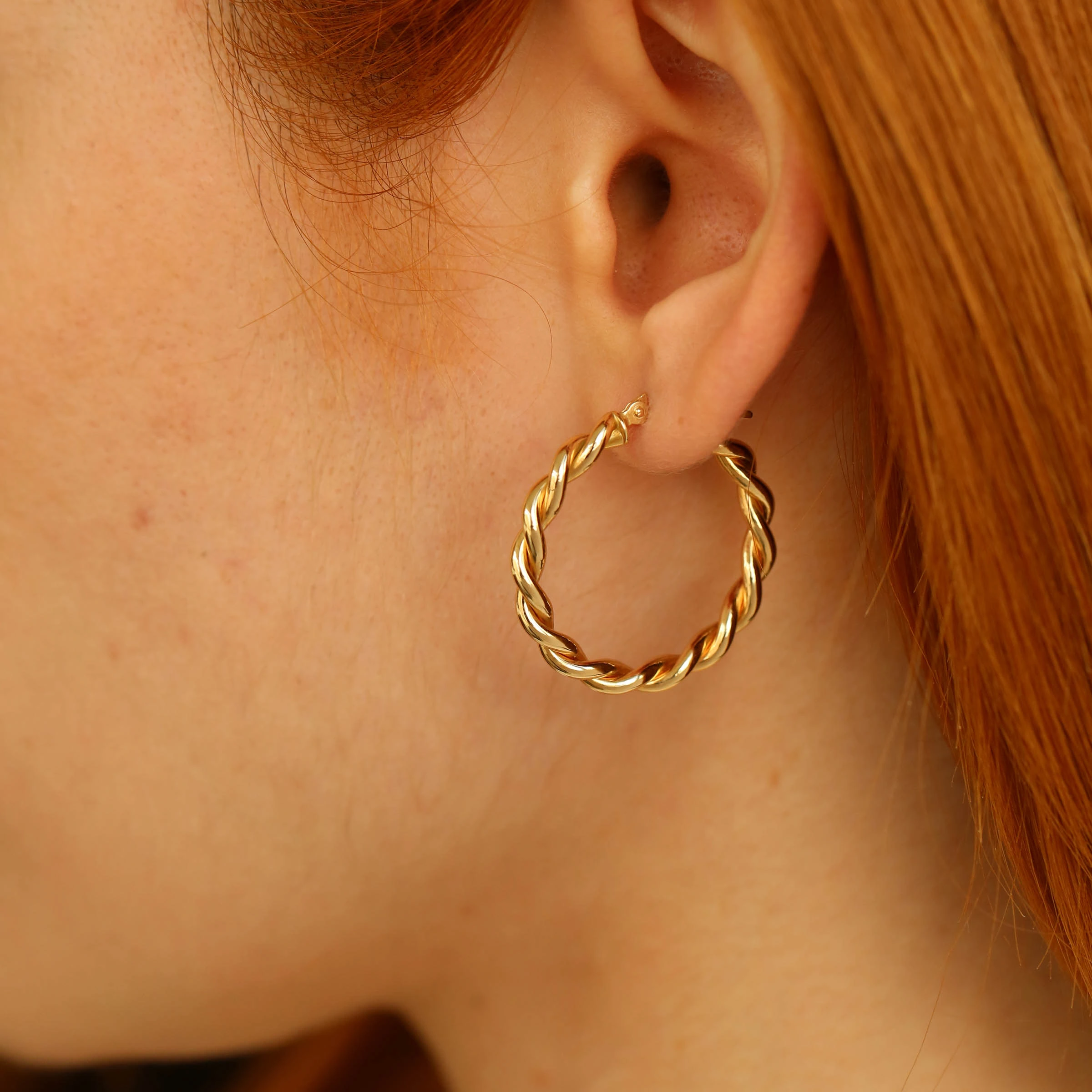 Twisted Yellow Gold Hoop Earring - Nev Jewellery (1)