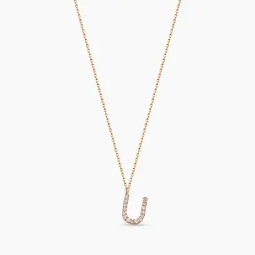 U Harf 0.10 CT Pırlanta Taşlı Rose Altın Kolye - Nev Jewellery (1)